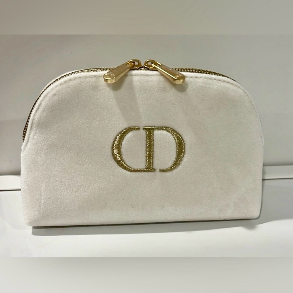 NEW 🔥Christian Dior Trousse Ecru White Cosmetic Makeup Pouch with Gold